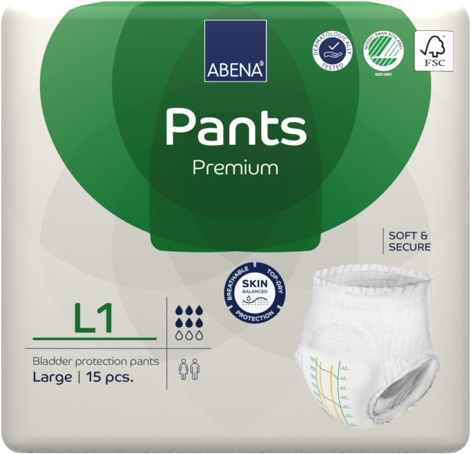 ABENA Pants Premium L1 - 15x Absorberend Broekje, te Dragen als Gewoon Ondergoed - Voor het Verlies van Flinke Scheuten Urine en (Dunne) Ontlasting - Heupomvang 100-140 cm - Absorp