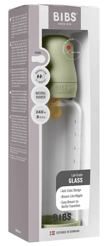 BIBS Glas Latex Medium Flow Babyfles 2+ Maanden Sage afbeelding
