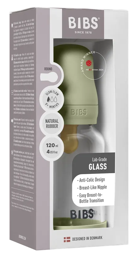 BIBS Glas Latex Slow Flow Babyfles 0+ Maanden Sage afbeelding