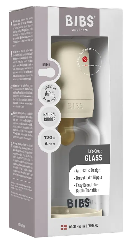 BIBS Glas Latex Slow Flow Babyfles 0+ Maanden Ivory afbeelding