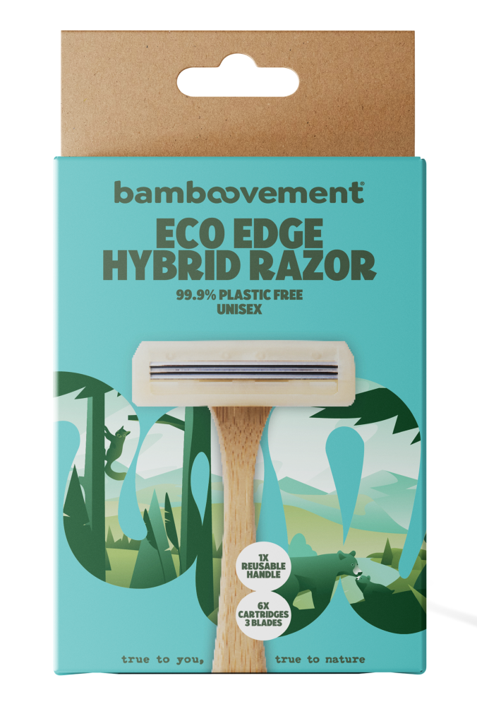 Duurzaam Scheermes EcoEdge - 1 Herbruikbaar Bamboe Handvat - 6 Cartridges - 3 Mesjes - Bamboovement
