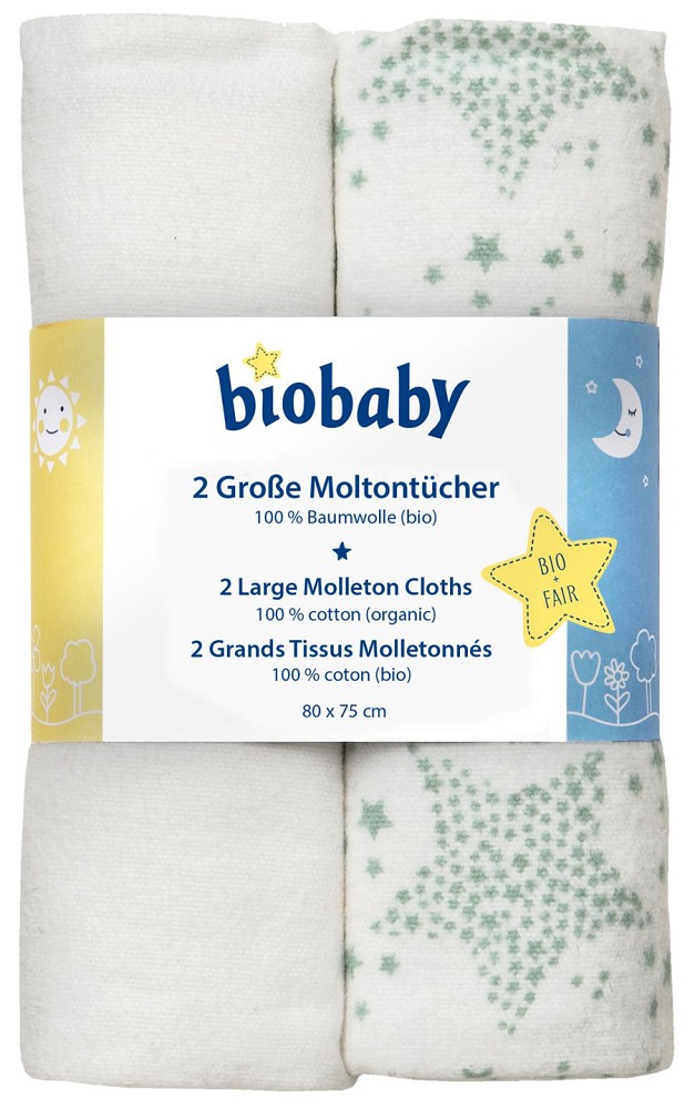Biobaby Moltondoek Sterren Mint 80x75cm
