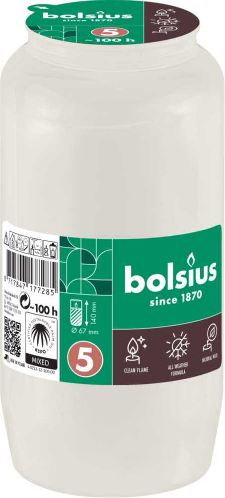 Bolsius Herdenkingslicht Nr. 5 Wit afbeelding