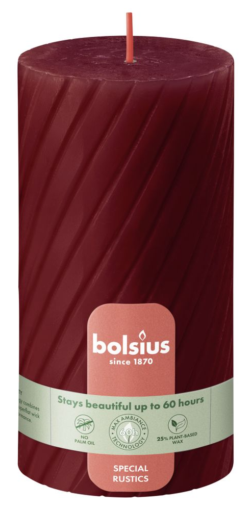 Bolsius Rustiek Twisted Ribbed Stompkaars Red Velvet