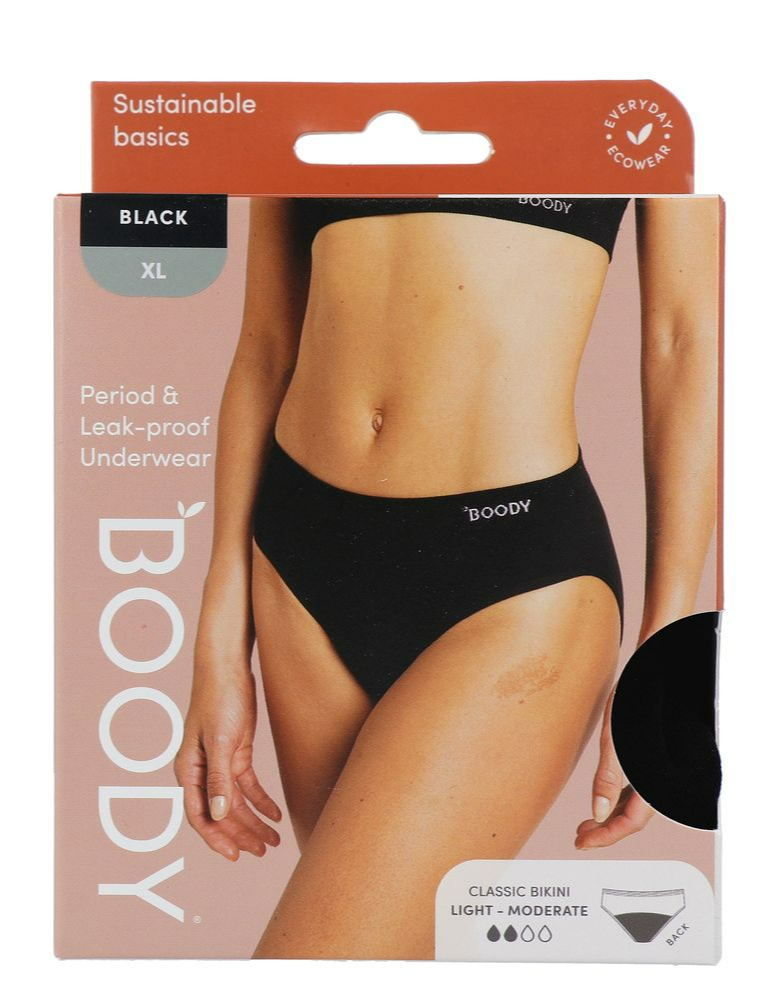 Boody Menstruatieondergoed Bikinislip Zwart Licht / Normaal Maat XL