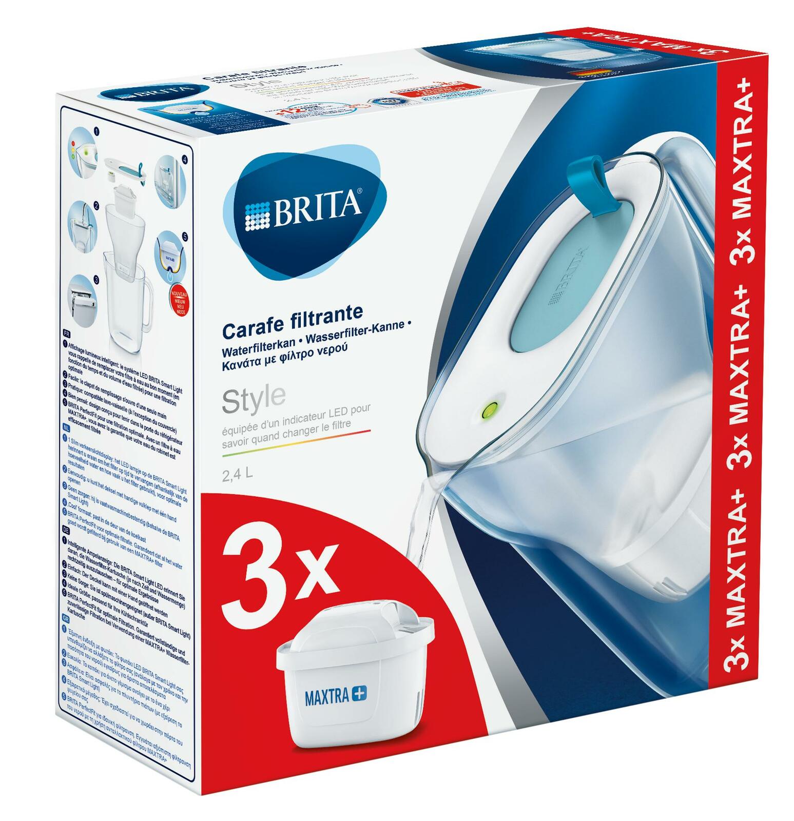 Brita Waterfilterbundel Style Cool blue + 3 MAXTRA+ filterpatronen