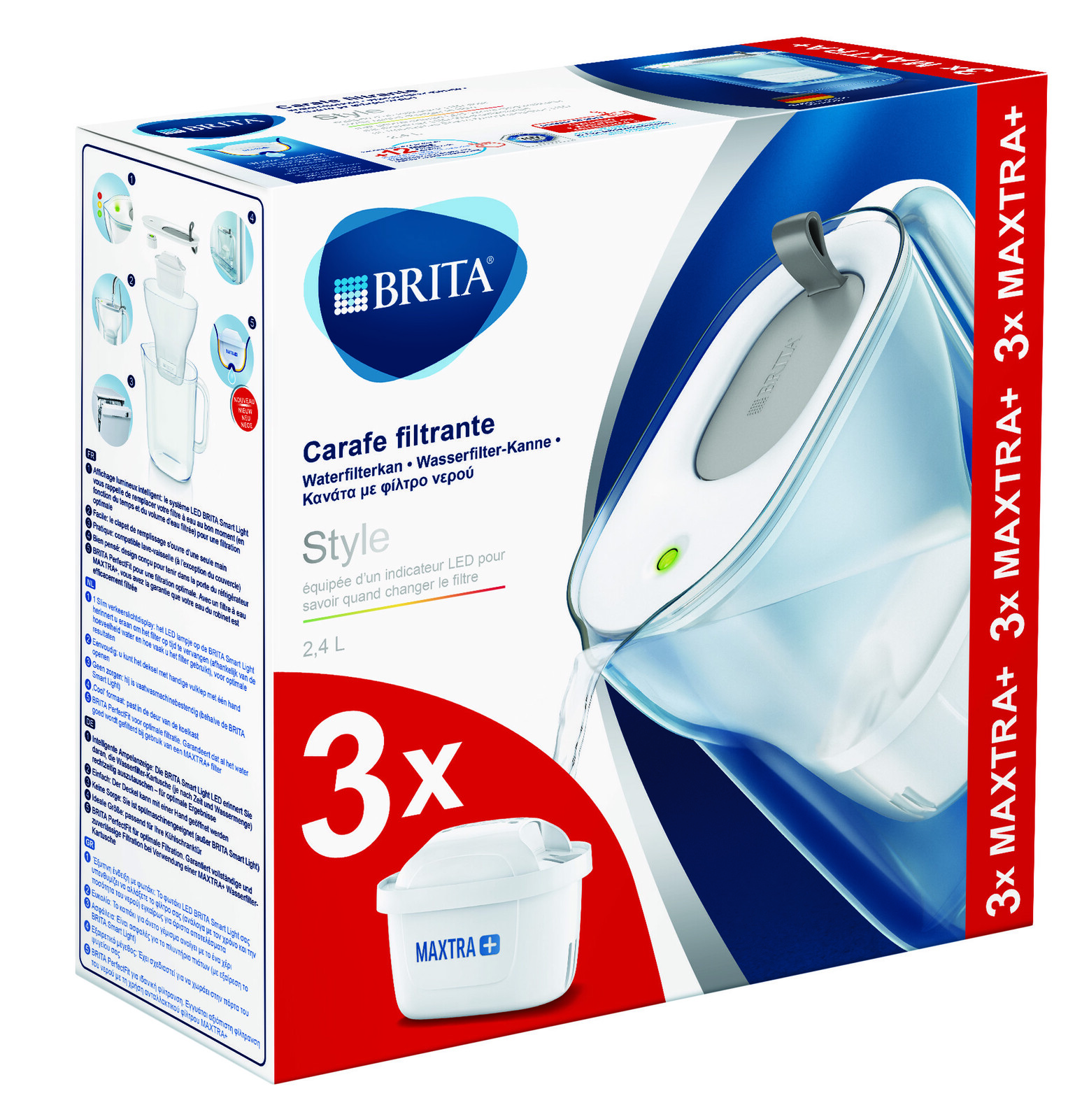 Brita Waterfilterbundel Style Cool grey + 3 MAXTRA+ filterpatronen