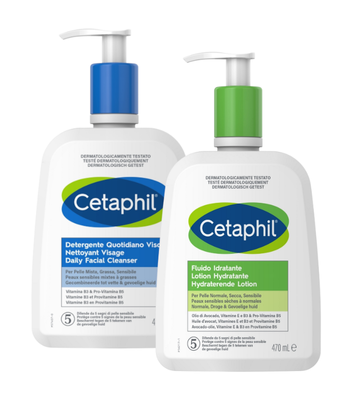 Cetaphil Daily Facial Cleanser + Moisturizing Lotion 470ML Combi