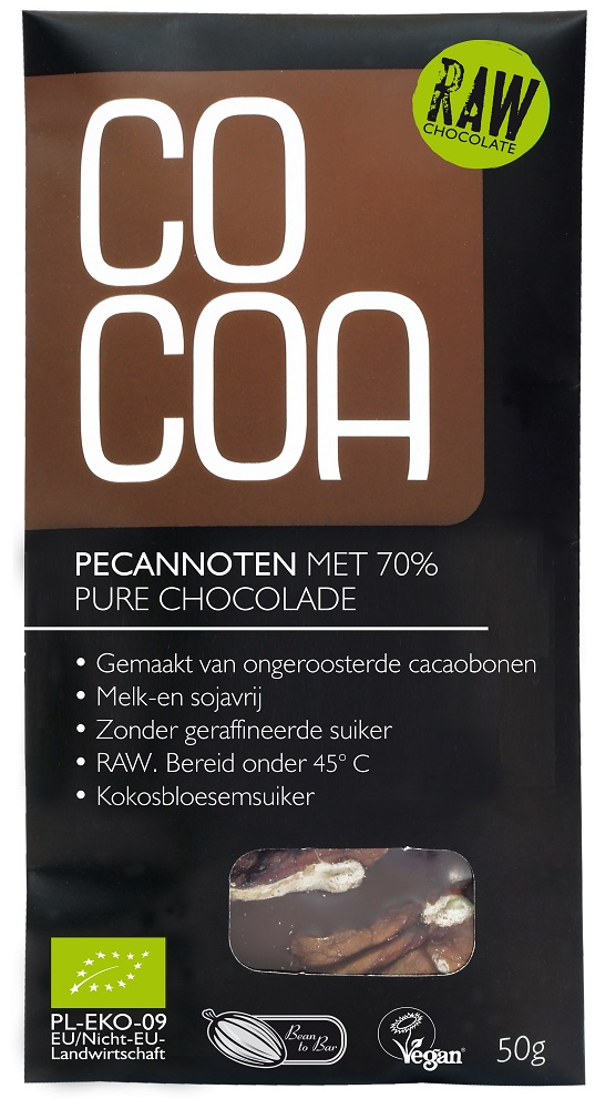 Cocoa Reep Pecannoten 70% Pure Chocolade