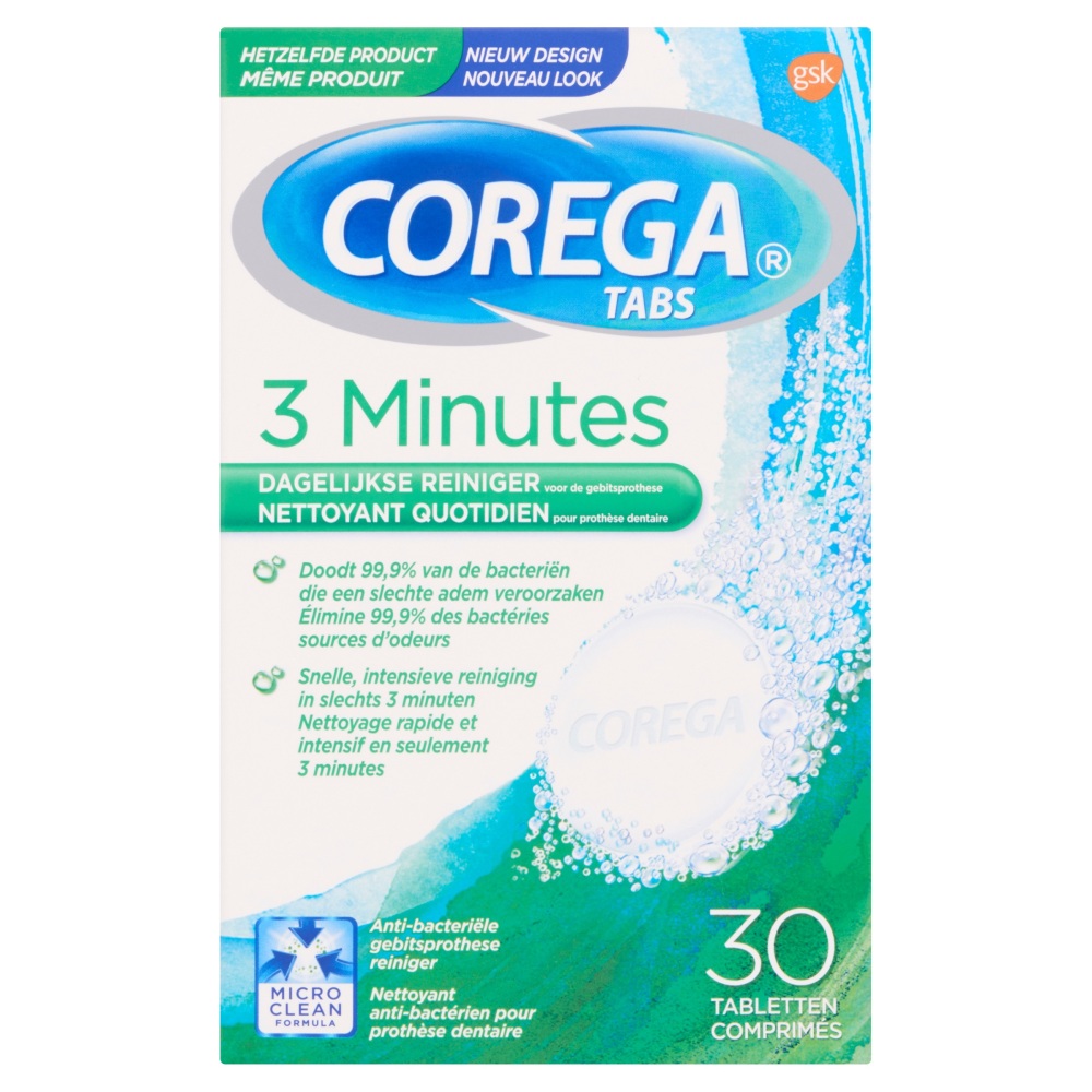 Corega 3 min reinigingstabletten voor de gebitsprothese Corega 3 min reinigingstabletten voor de gebitsprothese