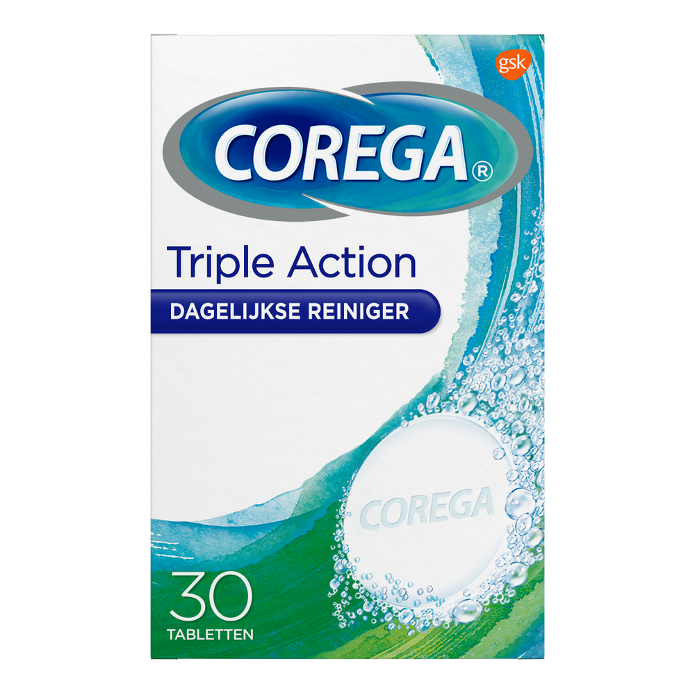 Corega Triple Action reinigingstabletten voor de tandprothese
