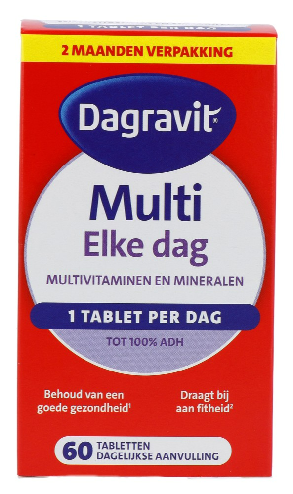Dagravit Multi Elke Dag - Multivitaminen en mineralen - Behoud van een goede gezondheid (1) - Draagt bij aan fitheid (2) - 1 tablet per dag - 60 tabletten