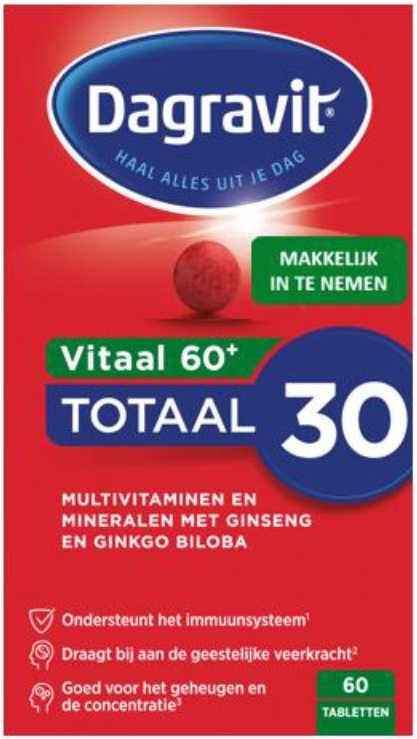 Dagravit Vitaal 60+ Multivitaminen - Ondersteunt het immuunsysteem (1) - 60 tabletten