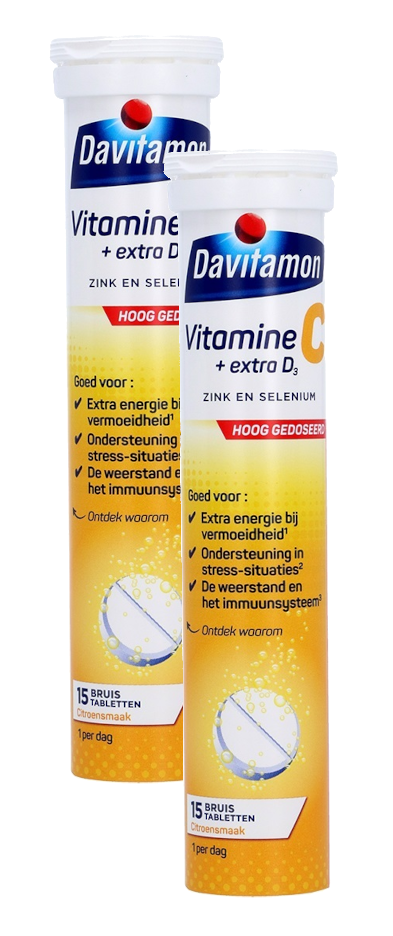 Davitamon Vitamine C + Extra D3 Bruistabletten Duoverpakking afbeelding