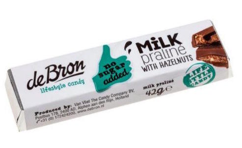 De Bron Chocoladereep Melk Hazelnoot Praline Suikervrij