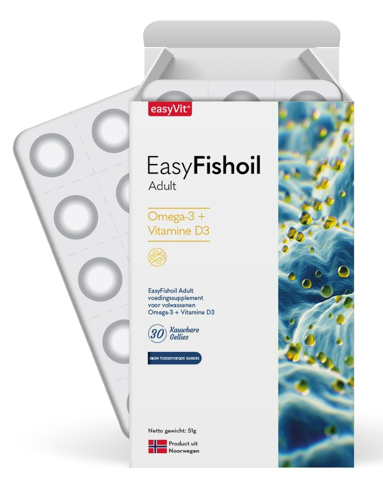 EasyFishoil Adult - Easyfishoil Omega-3 visolie voedingssupplement voor volwassenen met vitamine D3 - Zachte kauwgellies, de basis voor volwassen