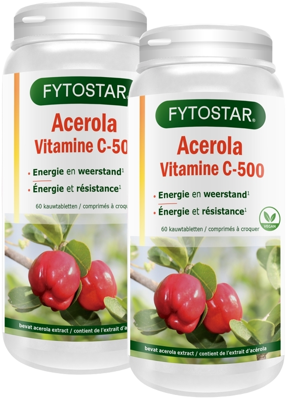 Fytostar Acerola C-500 Vitamine C Kauwtabletten - Duoverpakking afbeelding