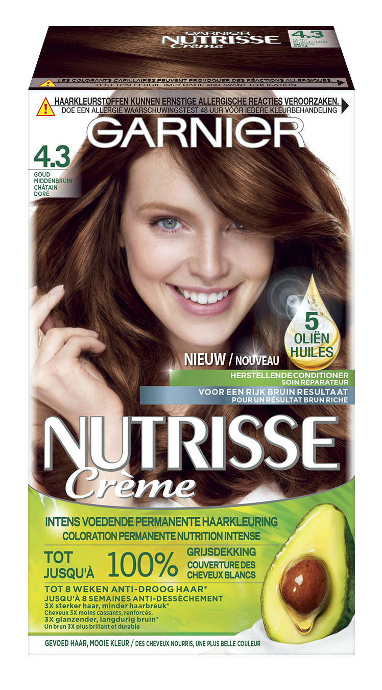 Garnier Nutrisse Crème Permanente Haarverf 4.3 Goud Middenbruin afbeelding