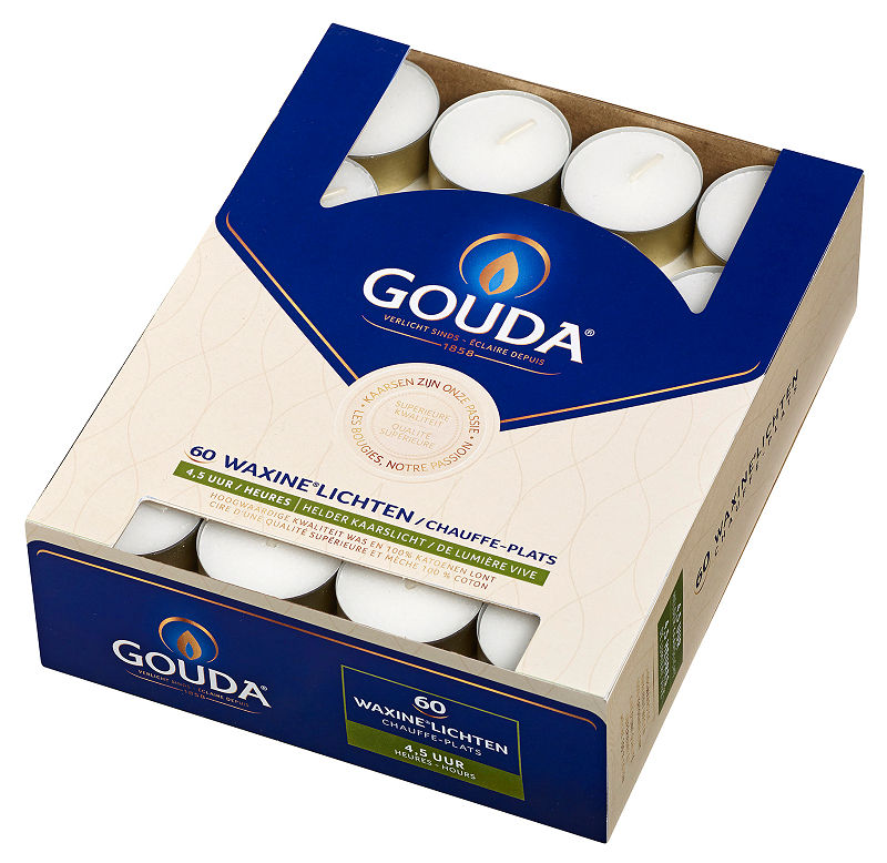 Gouda Waxinelichten 4.5 Uur Wit 60st afbeelding