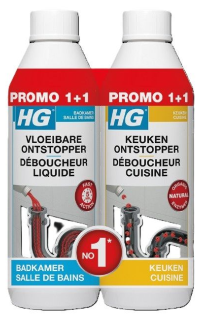 HG Vloeibare Badkamer + Keuken Ontstopper Promopack afbeelding