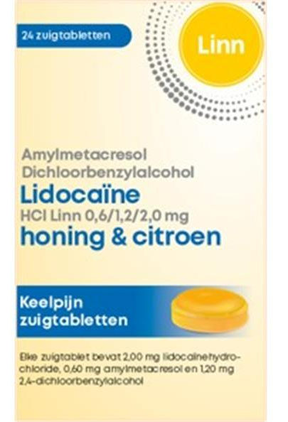 Image of Linn Lidocaine Keelpijn Honing en Citroen Zuigtabletten 