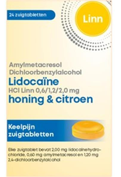 Image of Linn Lidocaine Keelpijn Honing en Citroen Zuigtabletten