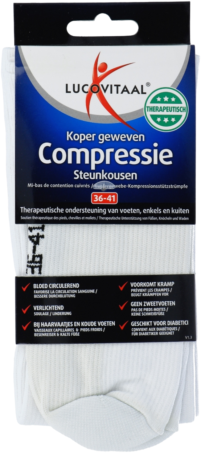 Lucovitaal Koper Geweven Compressie Steunkousen Wit 36-41 afbeelding