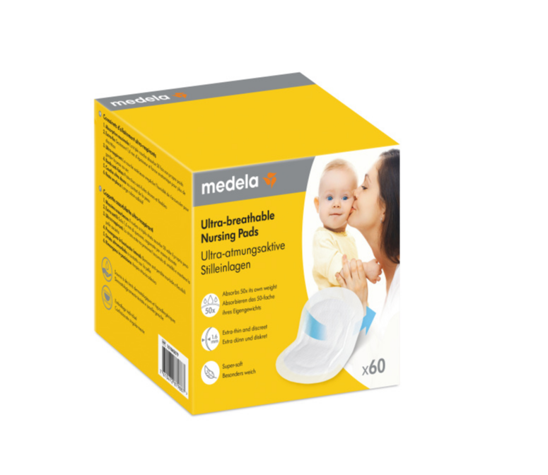 Medela Nieuw Ultra-Ademende zoogcompressen - Uiterst absorberend, Ademend en Discreet om Comfortabel te dragen - individueel verpakt extra dun - 60 stuks