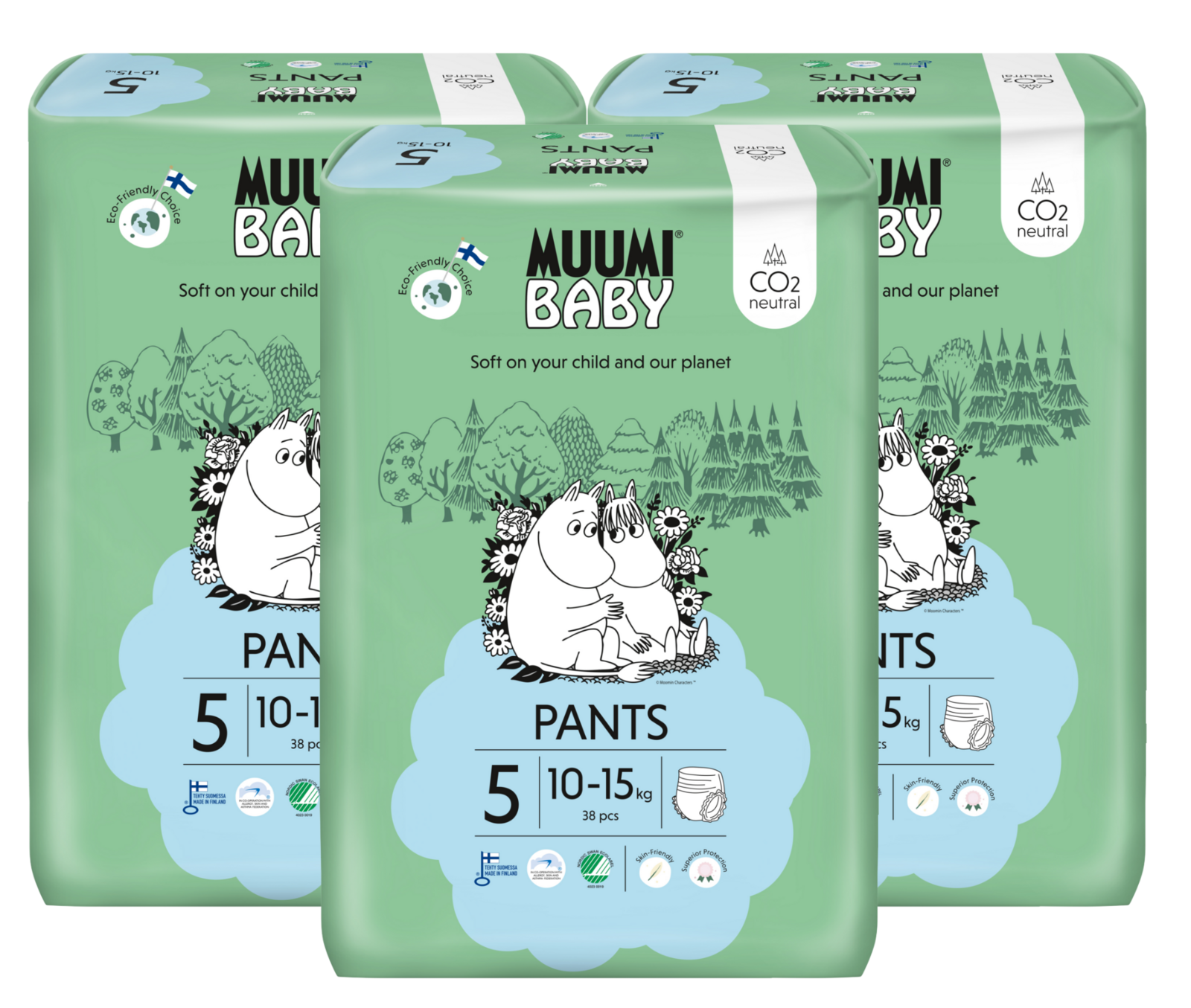 Image of Muumi Baby Ecologische Luierbroekjes 5 Maxi+ Voordeelverpakking