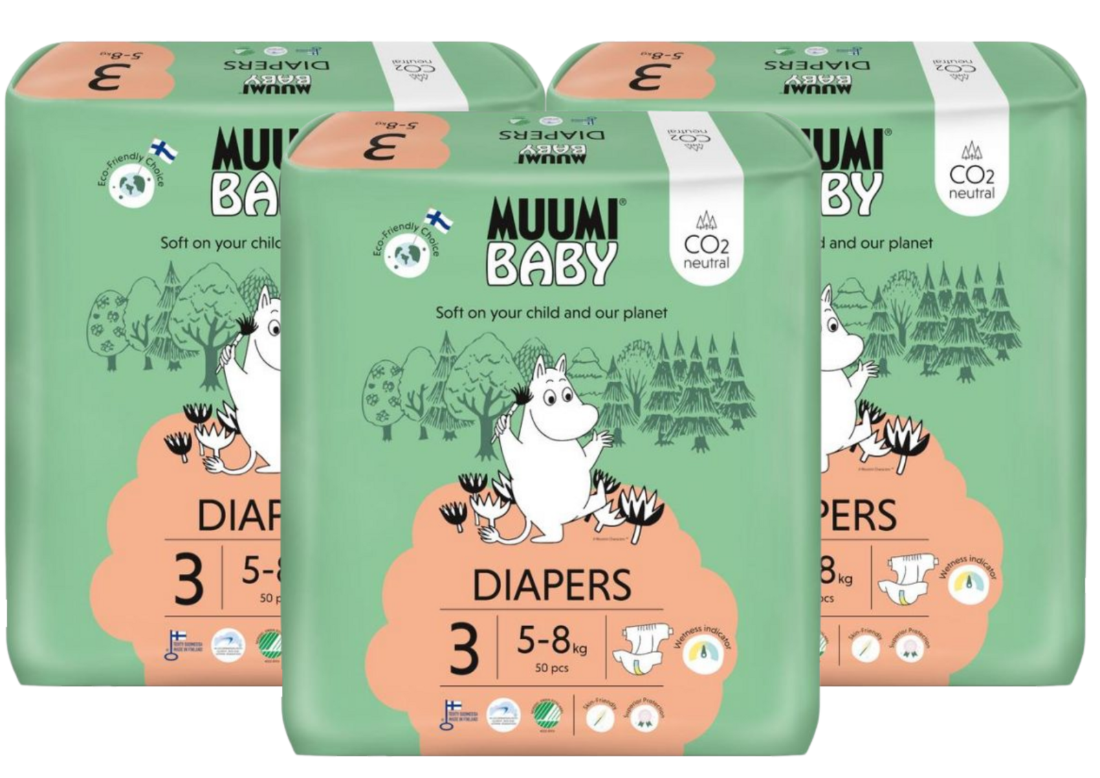 Image of Muumi Baby Ecologische Luiers 3 Midi Voordeelverpakking
