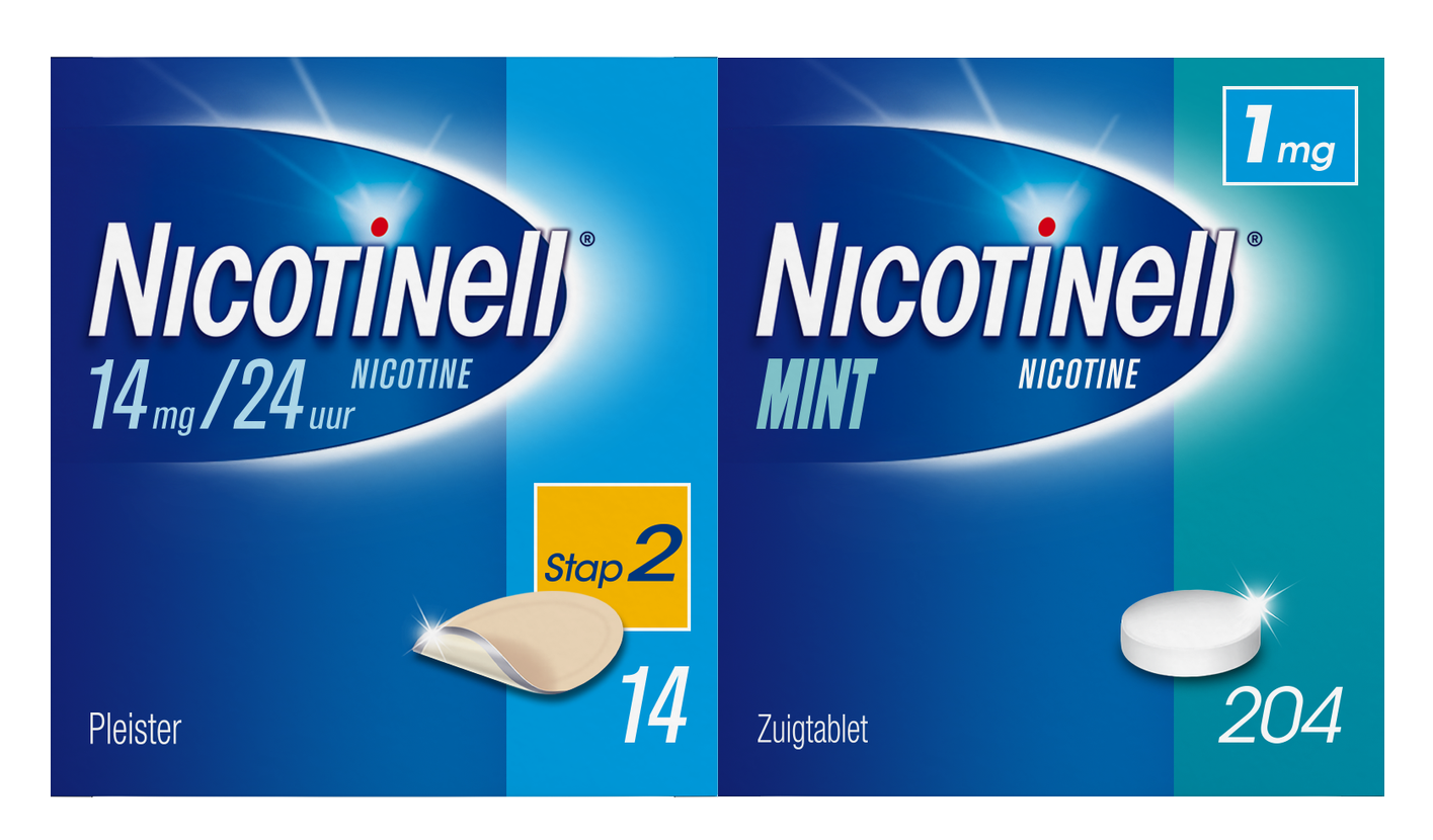 Image of Nicotinell Combinatie therapie - Pleister 14 mg (14st) en Zuigtablet Mint 1 mg (204st) - 