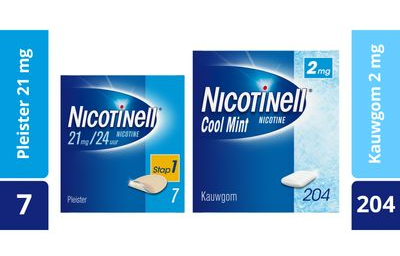 Image of Nicotinell Combinatie therapie - Pleister 21 mg (7st) en Kauwgom Cool Mint 2 mg (204st) - 
