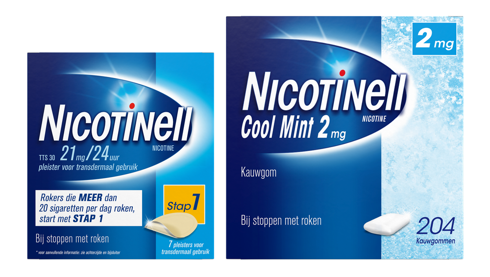 Image of Nicotinell Combineer Pleister 21 mg (7st) en Kauwgom Cool Mint 2 mg (204st) - 