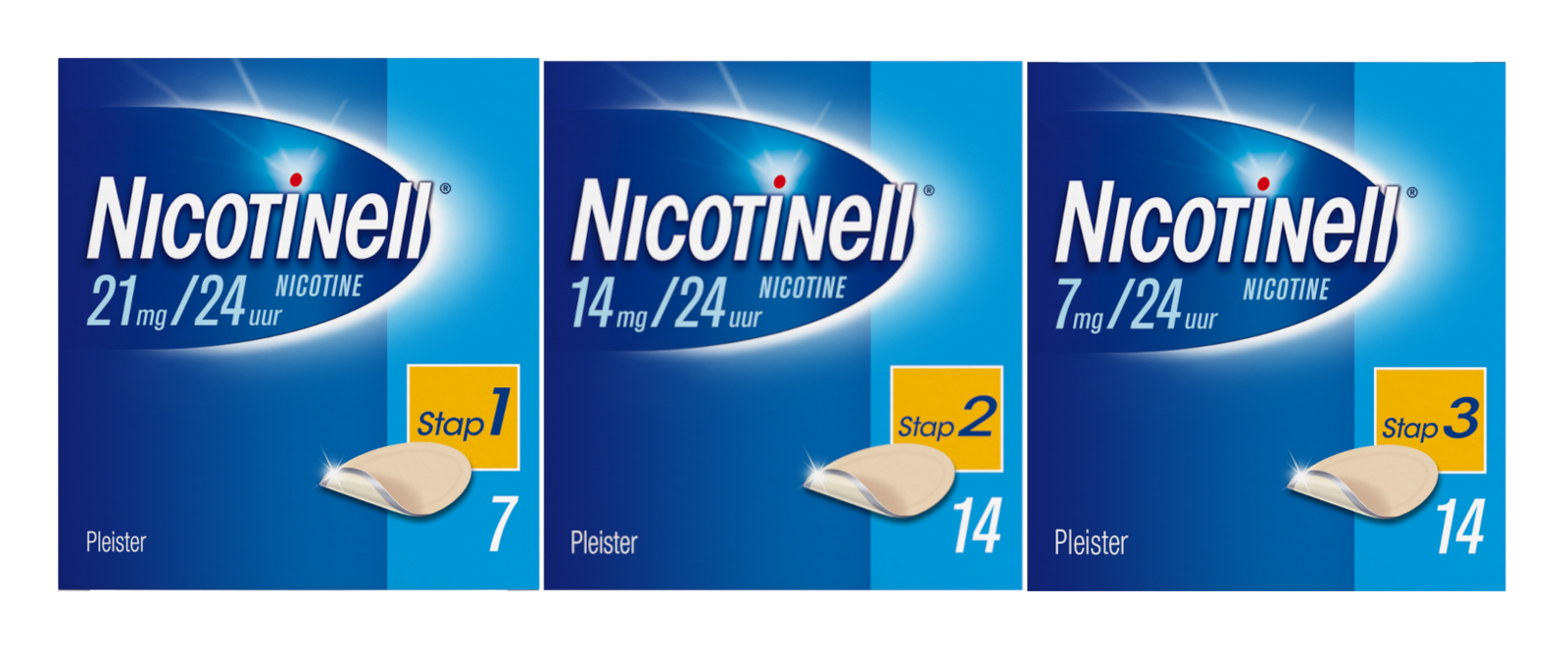 Image of Nicotinell Pleisters Combi voor zware roker - 21 mg + 14 mg + 7 mg - 