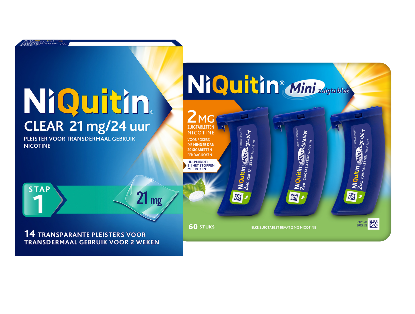 Niquitin Minizuigtabletten Mint 2.0mg + Clear Pleisters 21mg Stap 1 Combi afbeelding