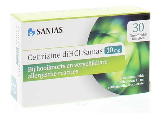 Sanias Cetirizine 10mg Tabletten - bij hooikoorts en vergelijkbare allergische reacties - afbeelding