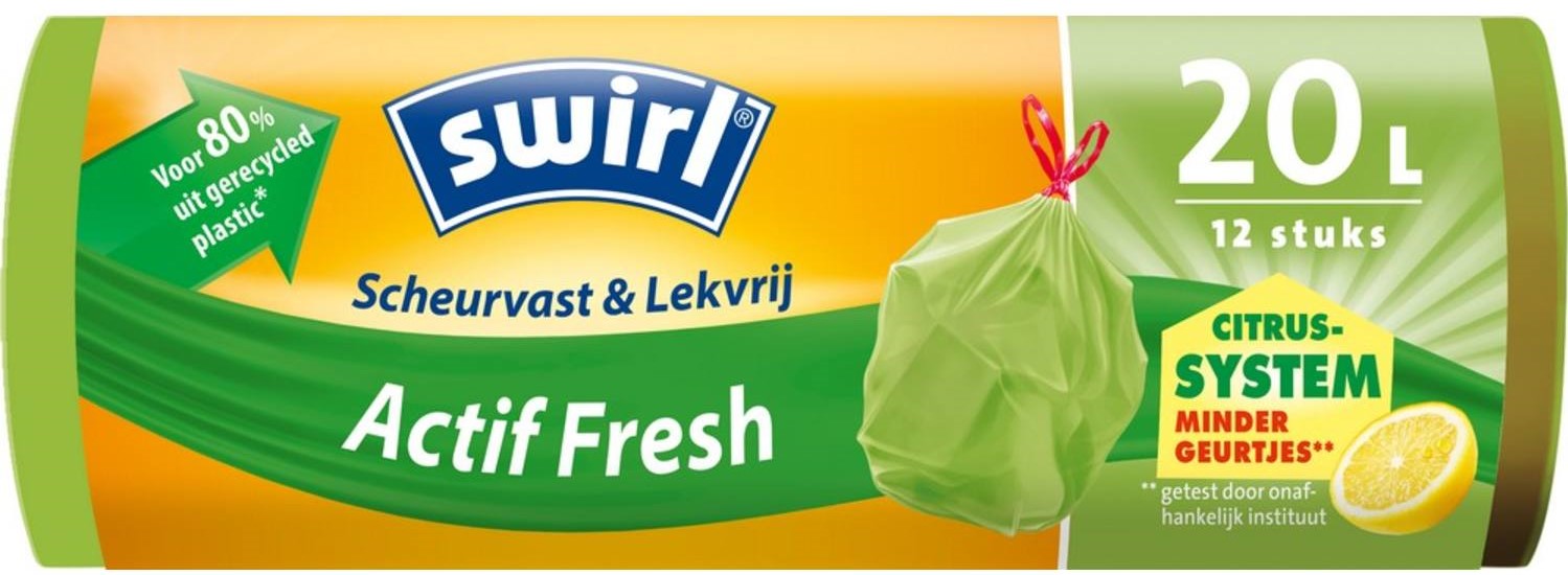 Swirl 12x Vuilniszakken met Trekband Geparfumeerd Actif Fresh 20 liter 12 stuks online kopen