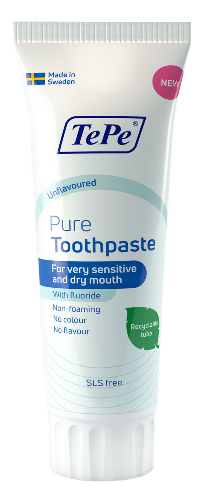 TePe Pure™ Tandpasta – Unflavoured – tandpasta zonder smaak – fluoride tandpasta voor gevoelig tandvlees en droge mond klachten – 75 ml