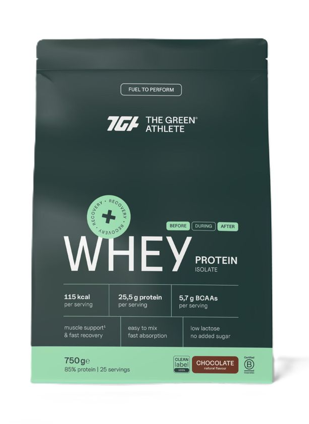 The Green Athlete Whey Protein Isolate Chocolate Poeder afbeelding