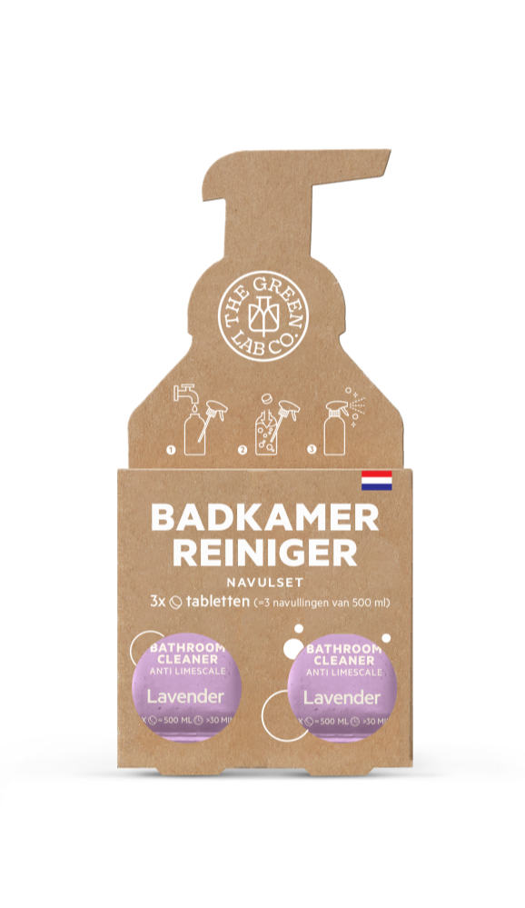 The Green Lab Co. Navulling Duurzame Badkamerreiniger Tabletten - Lavendel - 3 Tabletten - 1500 ml Reiniger