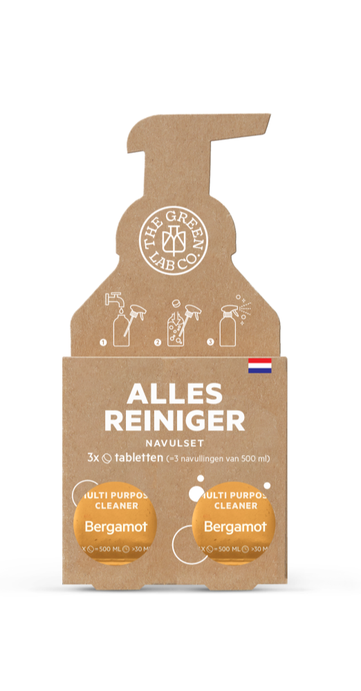 The Green Lab Co. Navulling Duurzame Allesreiniger Tabletten - Bergamot - 3 Tabletten - 1500 ml Reiniger