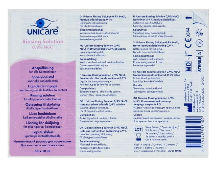 Unicare Rinsing Solution Lenzenvloeistof 0,9% NaCI afbeelding