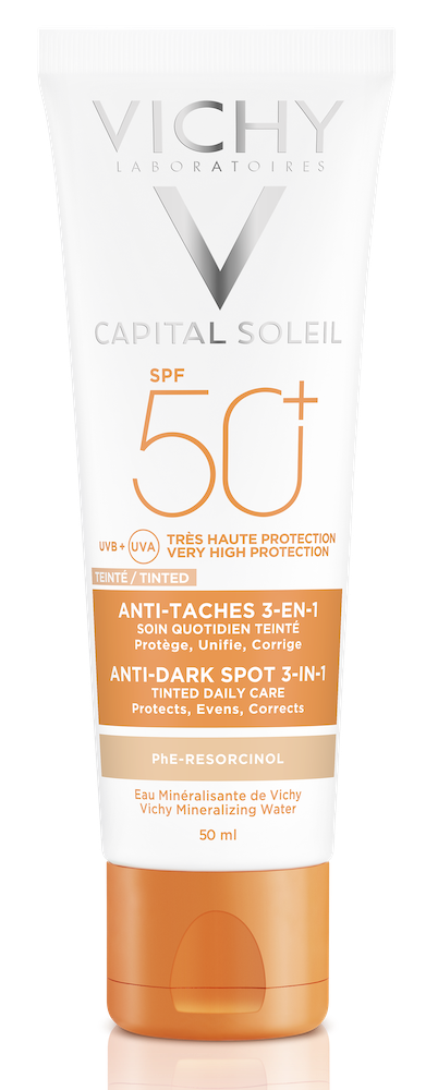 Vichy Capital Soleil getinte 3-in-1 crème tegen pigmentvlekken SPF50+