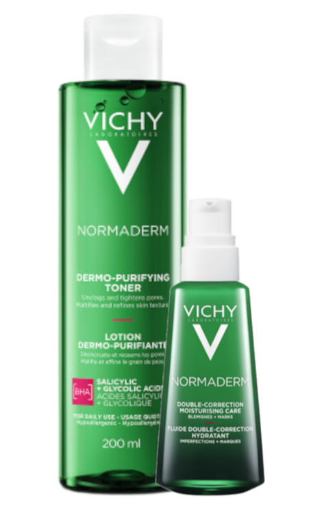 Vichy Normaderm Reinigingslotion + Acne-Prone Skin Dagcrème Combi Set afbeelding