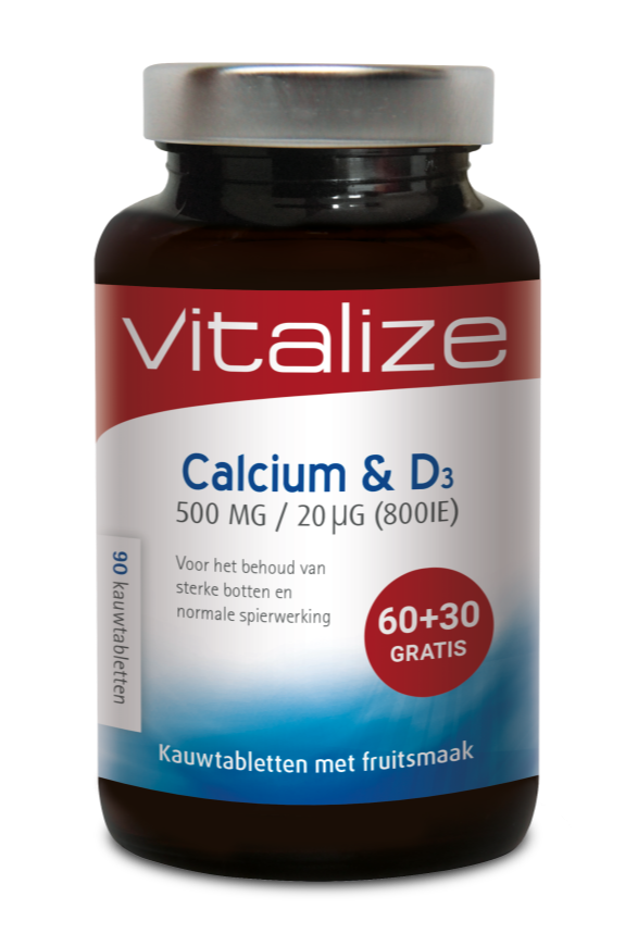 Calcium & D3 90 tabletten - Voor het behoud van sterke botten - Goed voor de kalkhuishouding - Vitalize