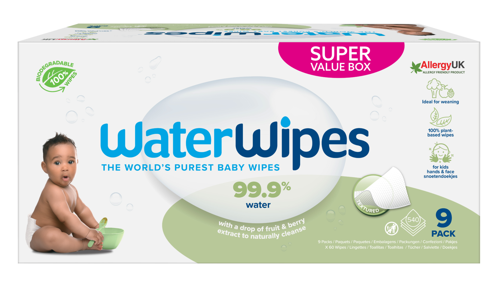 Waterwipes Snoetenpoetser Soapberry 9 X 60 Babydoekjes 99, 9% Water *Plastic Vrij online kopen