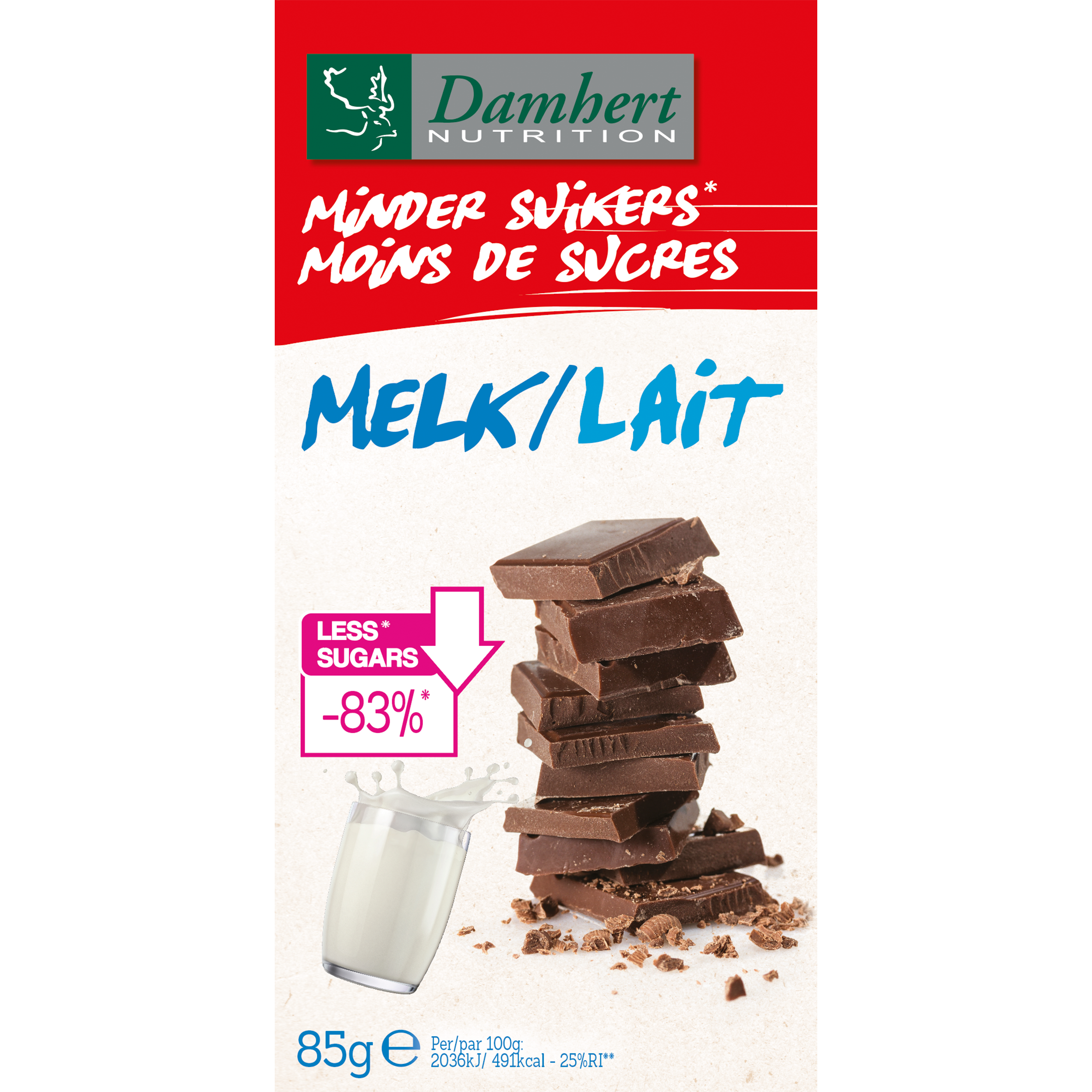 Damhert Minder Suikers Chocoladetablet Melk