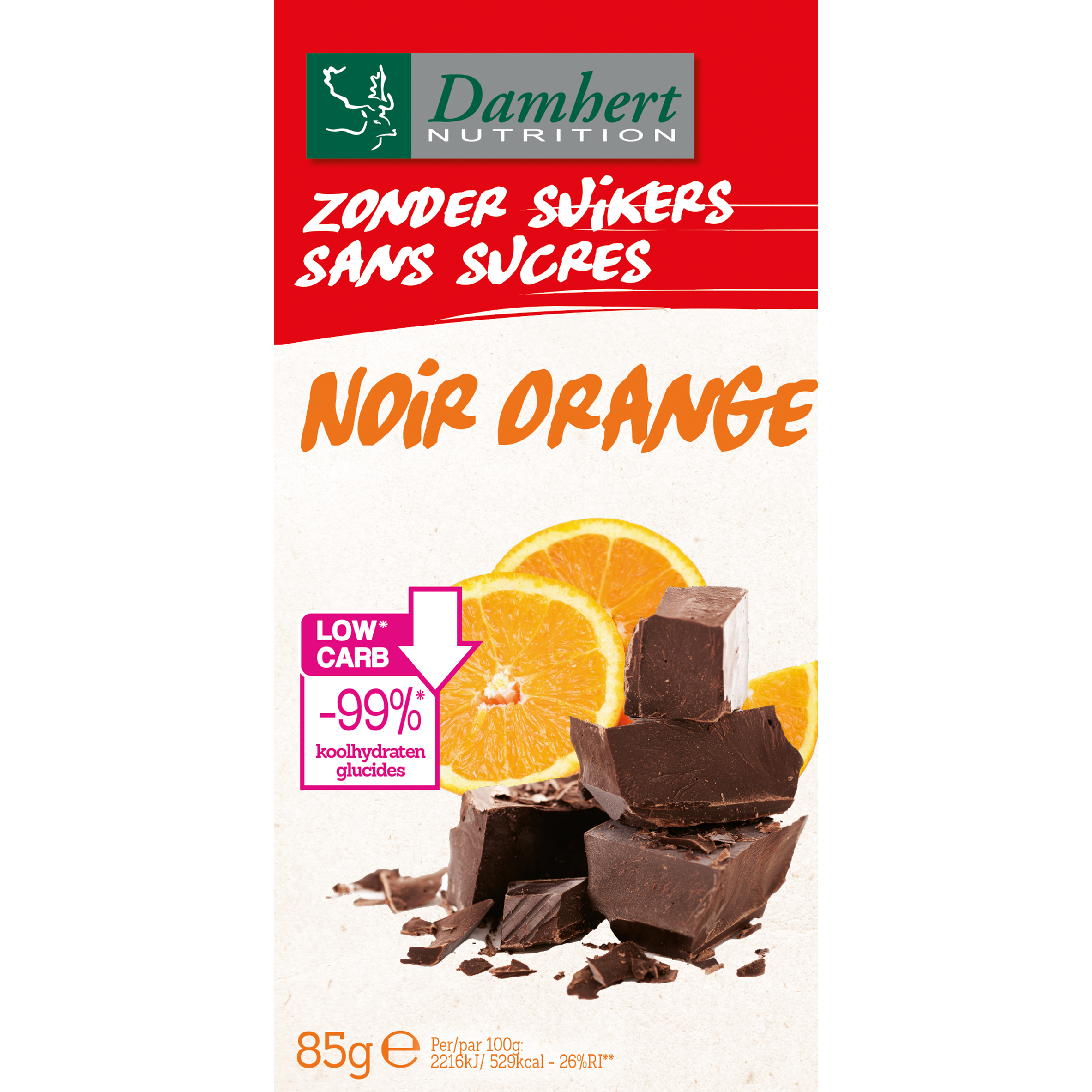 Damhert Zonder Suikers Chocoladetablet Puur Orange
