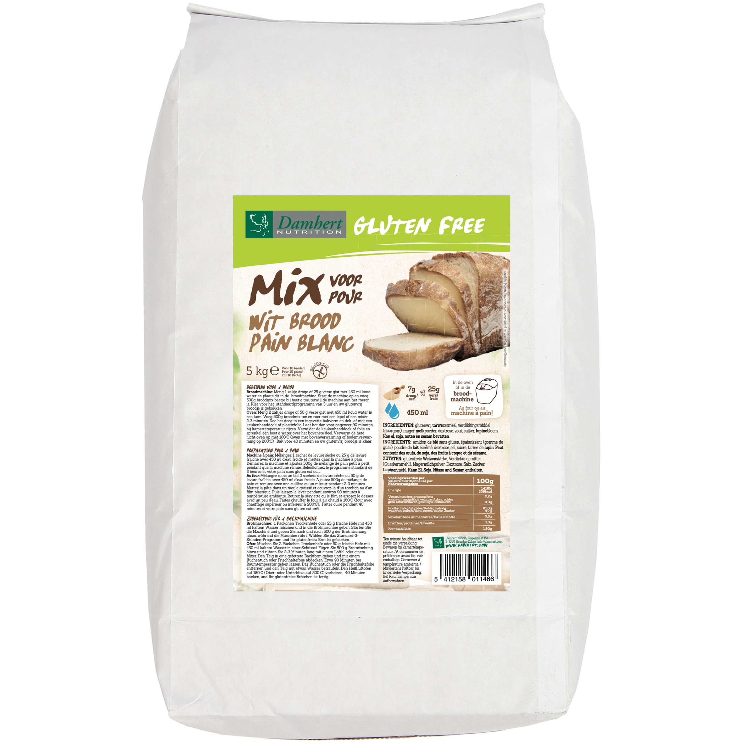 Damhert Gluten Free Broodmix Wit Groot