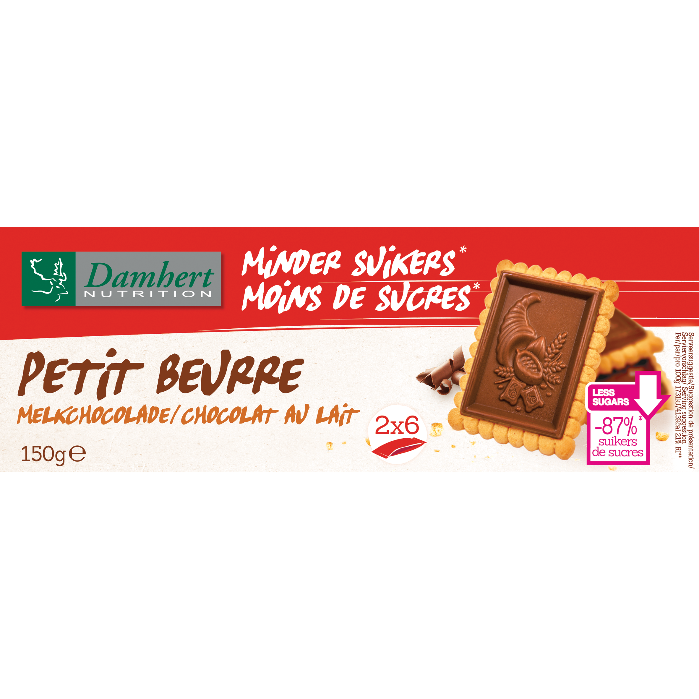 Damhert minder suikers Petit Beurre melkchocolade